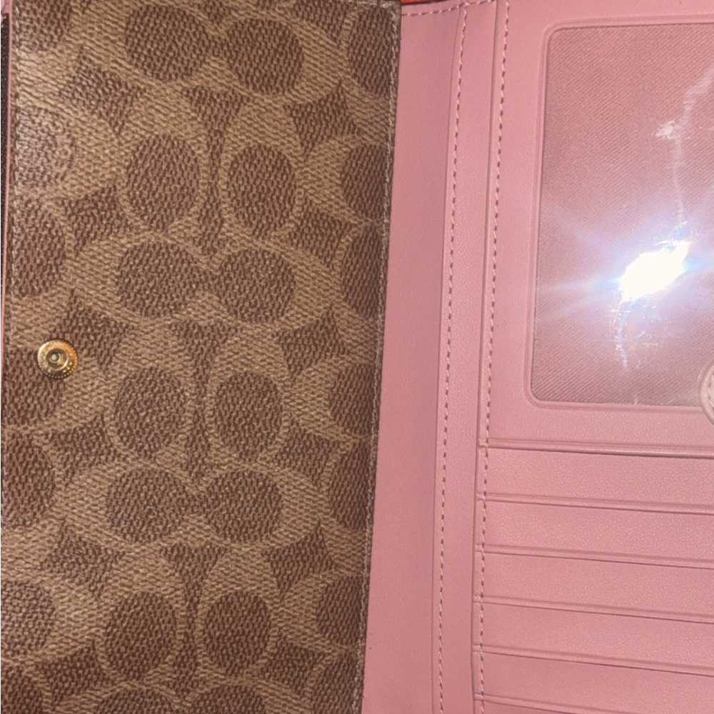 Coach Pink Pebbled Leather Wallet with Gold Logo - Picture 2 of 9
